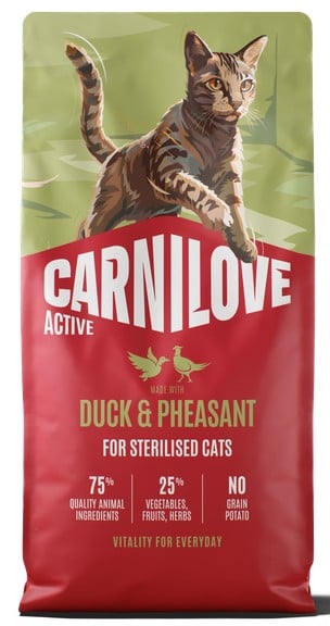 Carnilove Active Cat Duck & Pheasant Sterilised grain free τροφή για στειρωμένες γάτες με πάπια & φασιανό
