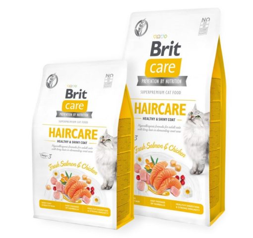 Brit Care Haircare superpremium υποαλλεργικη τροφη γατας προσφέρει ιδιαίτερη φροντίδα για λαμπερο τριχωμα
