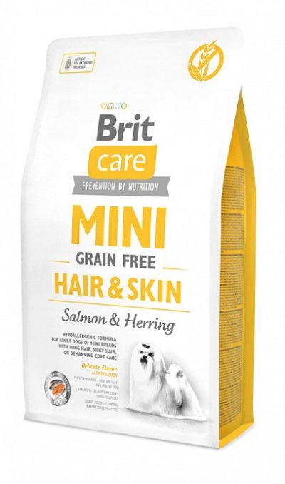 Brit care Mini τροφη για ρατσες μικρων σκυλων Hair Skin Grain Free υποαλλεργικη με σολομο ρεγγα