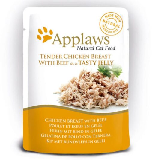 Applaws Chicken Beef υγρη τροφη φακελακι για γατες σε ζωμο λαχανικων
