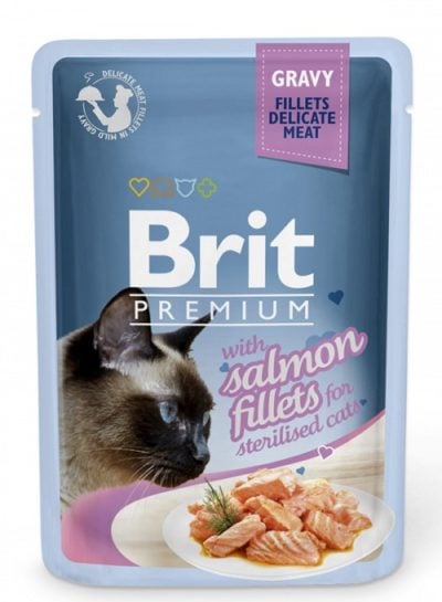 Brit Premium pouches sterilised φακελακια υγρη τροφη για στειρωμενες γατες με σολομο