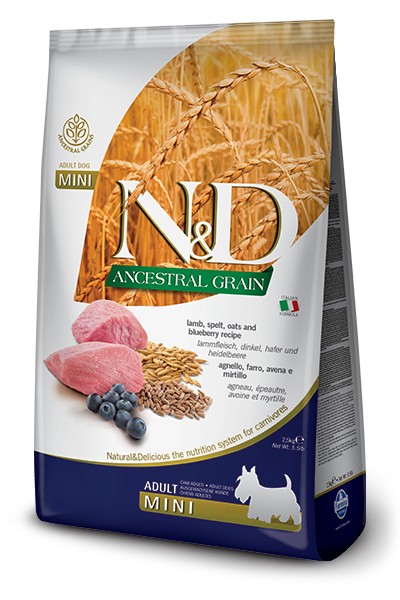 N&D Ancestral Grain Lamb Blueberry Mini Adult τροφη για μικρους σκυλους