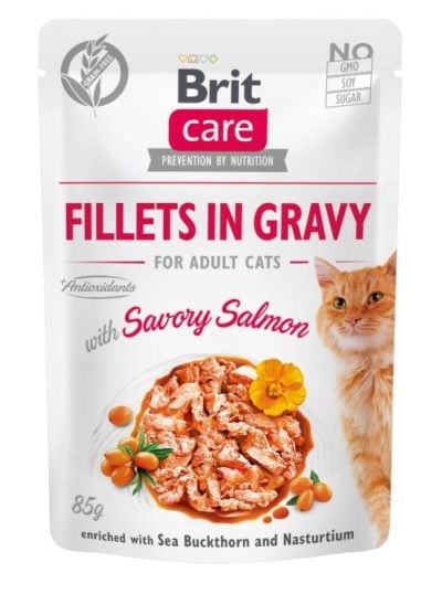 Brit Care Salmon Fillet κονσερβα με σολομο γατας με Ιπποφαες & Νεροκαρδαμο σε ζωμό