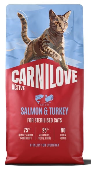 Carnilove Active® Cat Salmon & Turkey Sterilised grain free τροφή με σολομό & γαλοπούλα για στειρωμένες ενήλικες γάτες