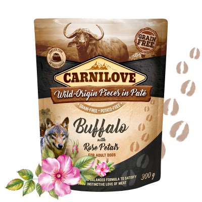 Η Υγρη τροφη Carnilove σκυλων Baffalo Rose Blossom με Βουβαλι Πατε