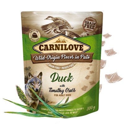Υγρη τροφη Carnilove σκυλου Duck Timothy Grass με παπια τριφυλλι Πατε