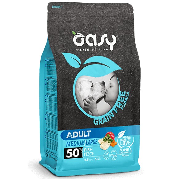 Oasy τροφη σκυλου Grain Free Medium Large με ψαρι