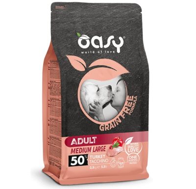 Oasy Grain Free τροφη ενηλικου σκυλου Medium Large με γαλοπουλα