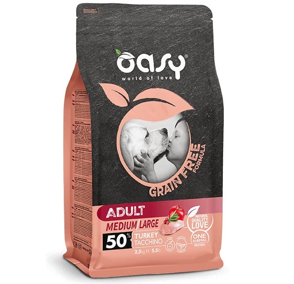 Oasy Grain Free τροφη ενηλικου σκυλου Medium Large με γαλοπουλα