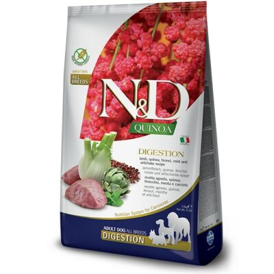 N&D Quinoa Digestion Lamb για αποκατασταση της δυσπεψιας και εξωκρινούς παγκρεατικής ανεπάρκειας σκυλου.