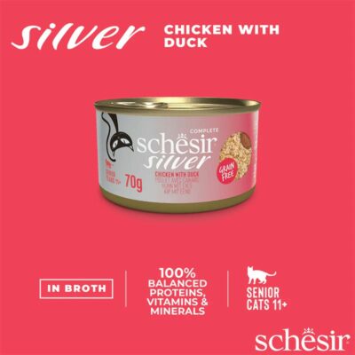 Schesir Silver Chicken Duck πλήρης υγρή τροφή φιλέτα κοτόπουλο - πάπια