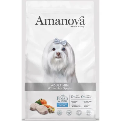 Amanova Adult Mini White Hair Special Grain Free Ξηρά Τροφή για Ενήλικους Μικρόσωμους Σκύλους με Λευκά Ψάρια