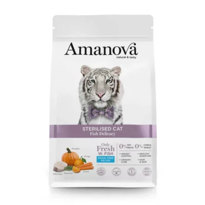 Amanova Grain Free Sterilised Cat Fish τροφή για στειρωμένες γάτες με φρέσκα λευκά ψάρια